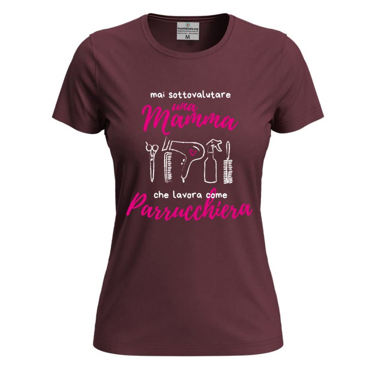 T-shirt maglia con stampa  "Mamma parrucchiera" regalo festa spazzola phon capelli lavoro mamme