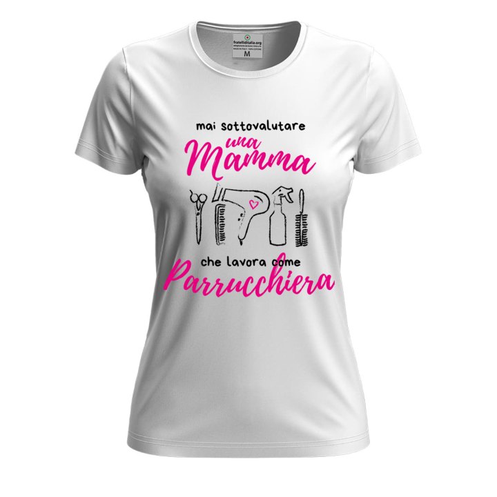 T-shirt maglia con stampa  "Mamma parrucchiera" regalo festa spazzola phon capelli lavoro mamme