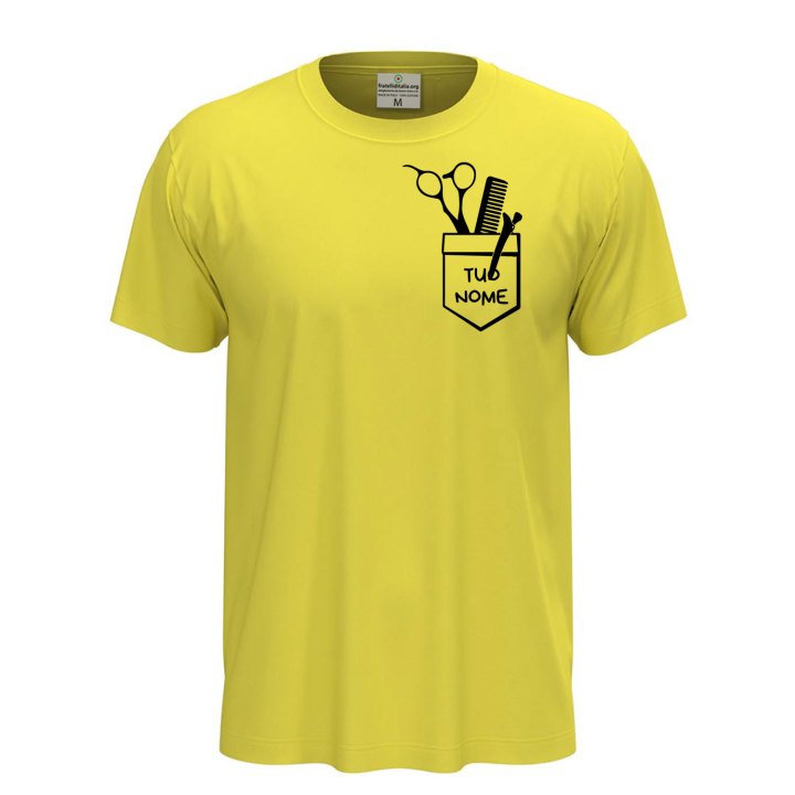 T-shirt classica unisex a manica corta con stampa DTF di qualita' con stampa DTF idea regalo per barbieri e parrucchieri  Personalizzabili con nome o logo