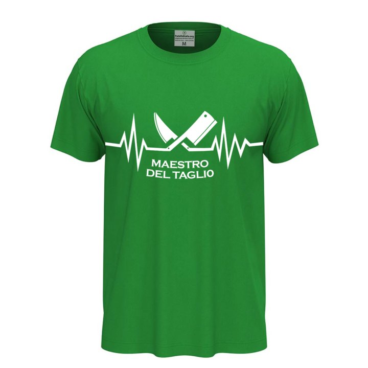 T-shirt classica unisex a manica corta con stampa DTF "MAESTRO DEL TAGLIO", un'idea regalo divertente per macellai