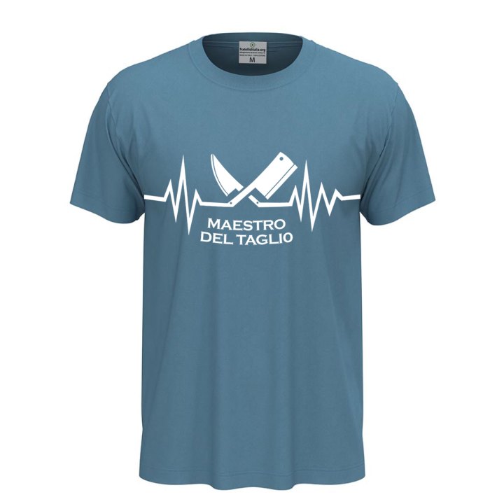 T-shirt classica unisex a manica corta con stampa DTF "MAESTRO DEL TAGLIO", un'idea regalo divertente per macellai