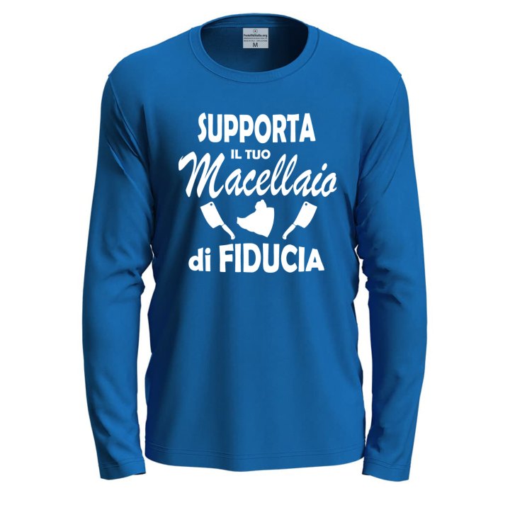 T-shirt a manica lunga "SUPPORTA IL TUO MACELLAIO" in cotone con stampa macelleria