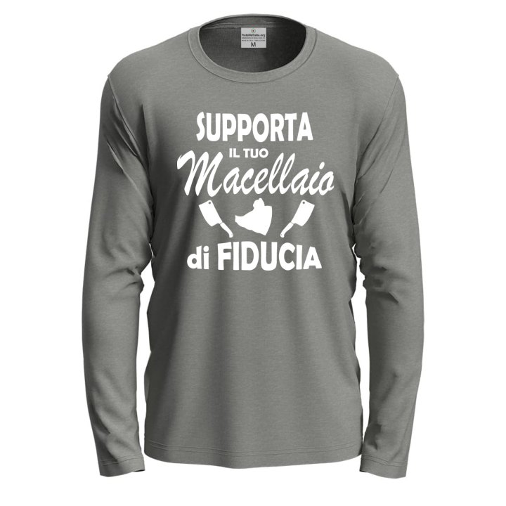 T-shirt a manica lunga "SUPPORTA IL TUO MACELLAIO" in cotone con stampa macelleria