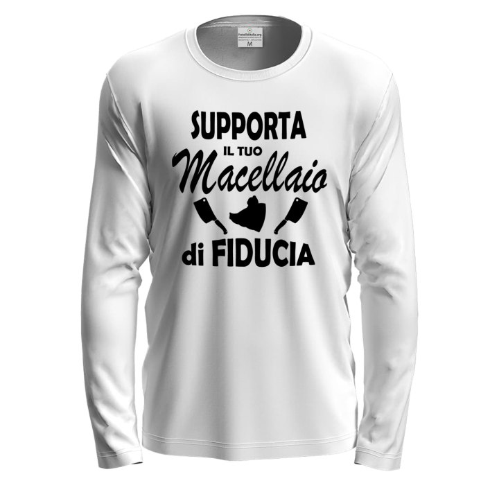 T-shirt a manica lunga "SUPPORTA IL TUO MACELLAIO" in cotone con stampa macelleria