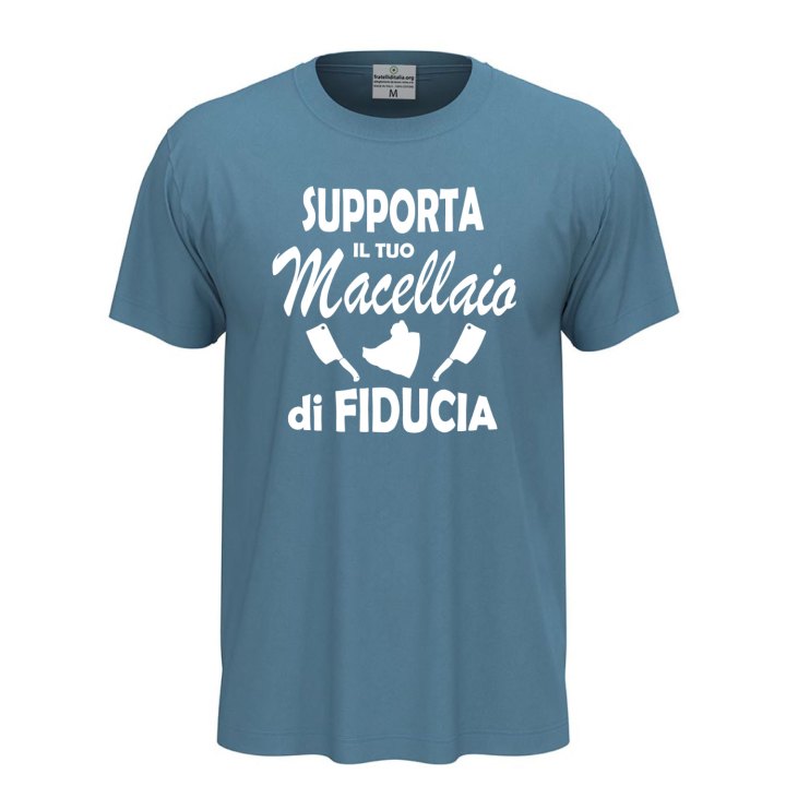 T-shirt maglia classica unisex a "SUPPORTA IL TUO MACELLAIO", regalo macellaio braceria