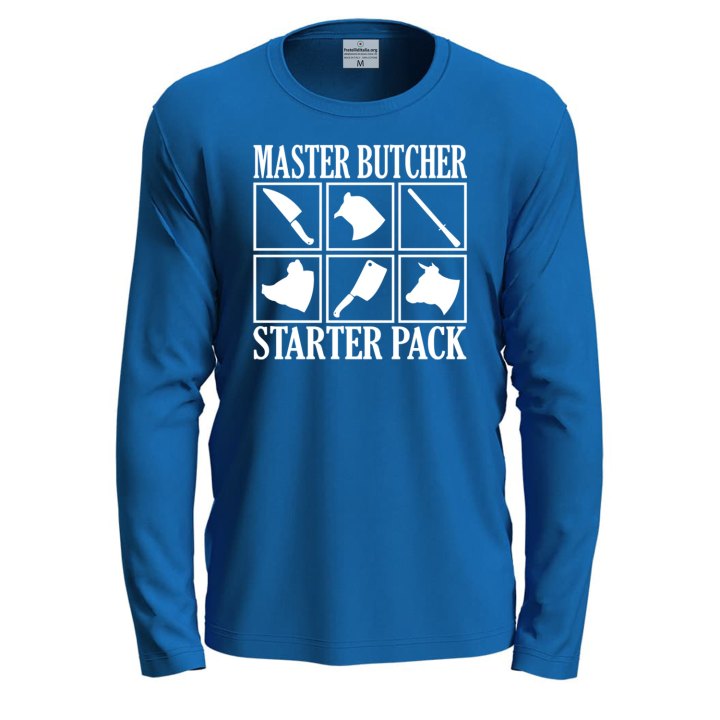 T-shirt a manica lunga con stampa DTF "MASTER BUTCHER", un'idea regalo per macellaio Steak House