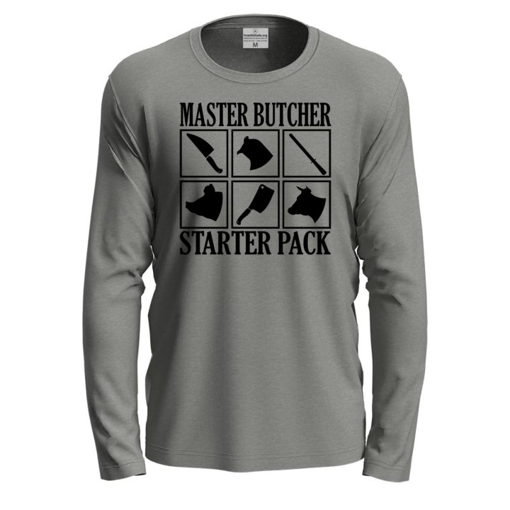 T-shirt a manica lunga con stampa DTF "MASTER BUTCHER", un'idea regalo per macellaio Steak House