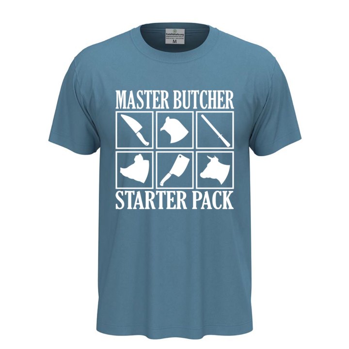 T-shirt classica unisex a manica corta con stampa DTF "MASTER BUTCHER", idea regalo per macellai