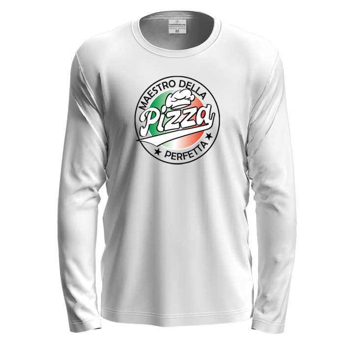 T-shirt a manica lunga con stampa DTF "MAESTRO DELLA PIZZA", per pizzaioli, cuochi e vestiti pizza