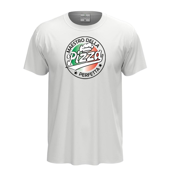 T-shirt classica unisex a manica corta con stampa DTF "MAESTRO DELLA PIZZA", per pizzaioli, cuochi e amanti della pizza