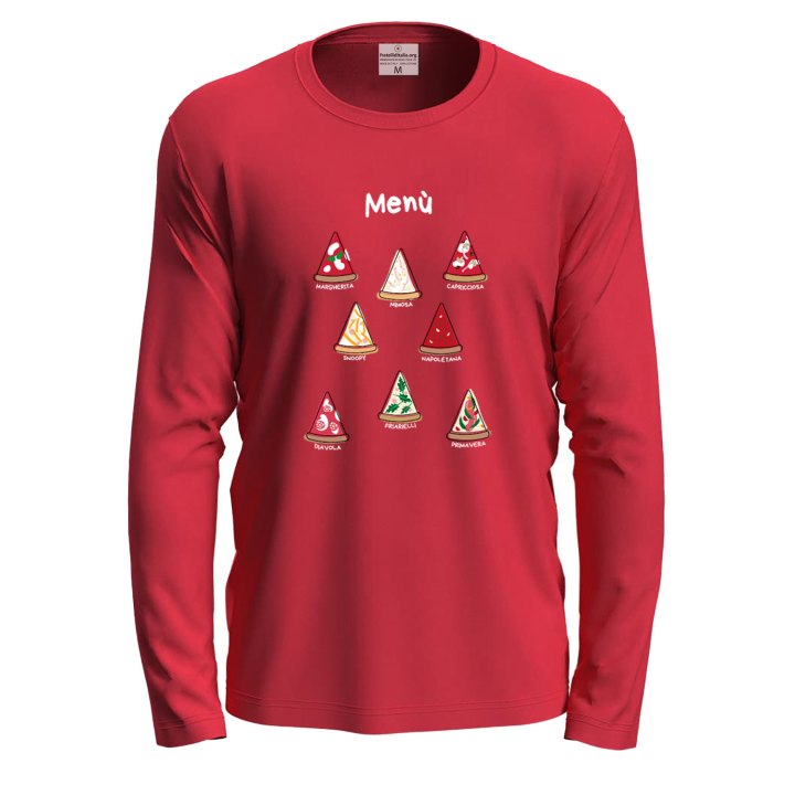 T-shirt a manica lunga con stampa DTF "MENU' PIZZA", idea divertente per amanti della pizza