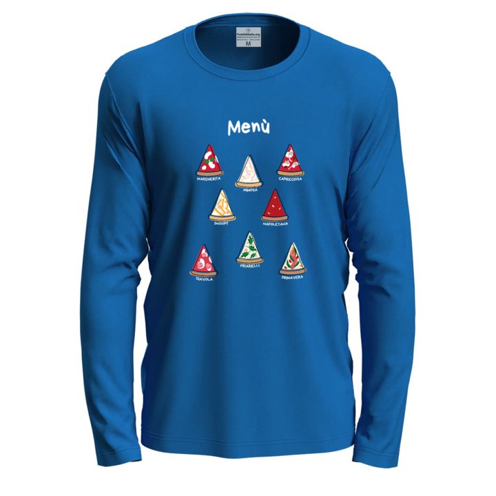 T-shirt a manica lunga con stampa DTF "MENU' PIZZA", idea divertente per amanti della pizza