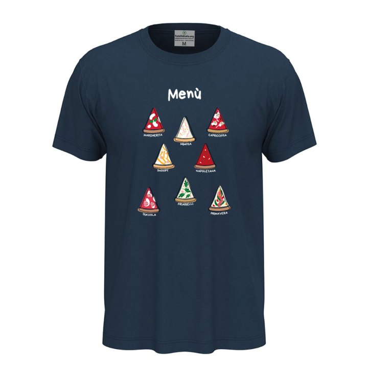 T-shirt classica unisex a manica corta con stampa DTF"MENU' PIZZA", divertente  pizza pizzeria pizzaioli ristorante cibo cucina