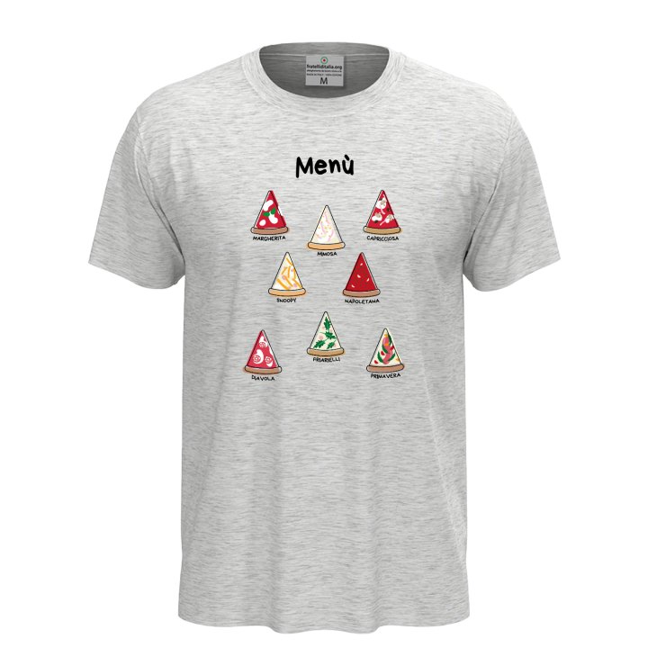 T-shirt classica unisex a manica corta con stampa DTF"MENU' PIZZA", divertente  pizza pizzeria pizzaioli ristorante cibo cucina