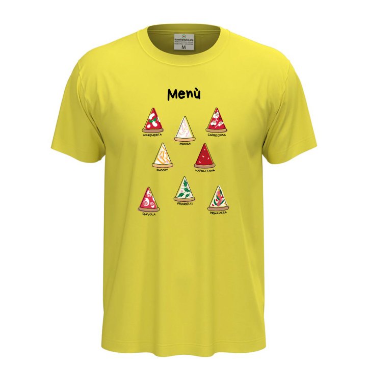 T-shirt classica unisex a manica corta con stampa DTF"MENU' PIZZA", divertente  pizza pizzeria pizzaioli ristorante cibo cucina