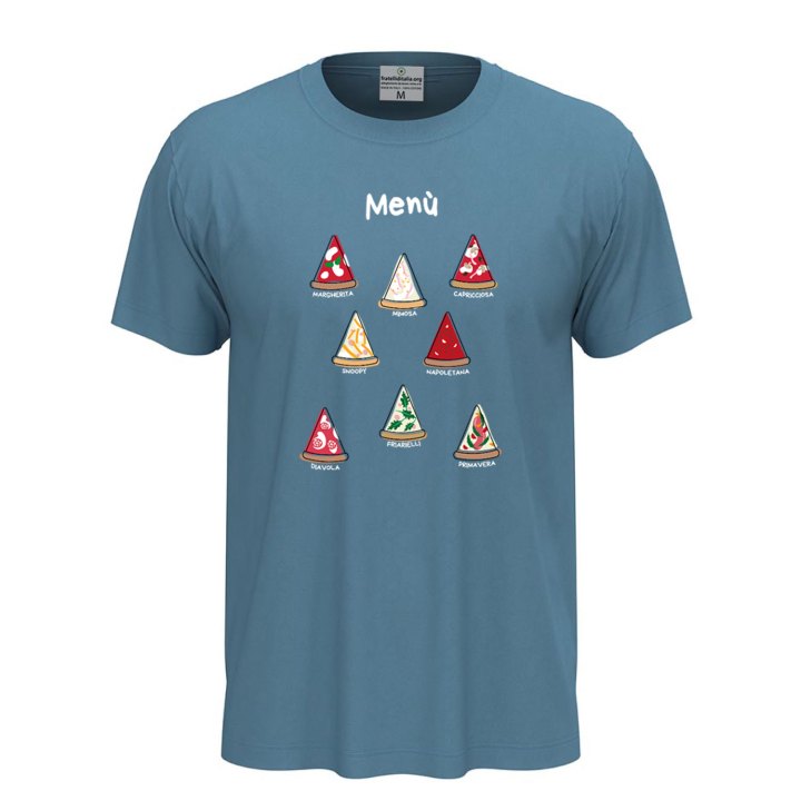 T-shirt classica unisex a manica corta con stampa DTF"MENU' PIZZA", divertente  pizza pizzeria pizzaioli ristorante cibo cucina