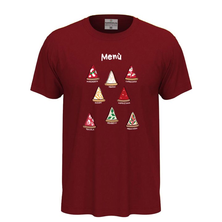 T-shirt classica unisex a manica corta con stampa DTF"MENU' PIZZA", divertente  pizza pizzeria pizzaioli ristorante cibo cucina