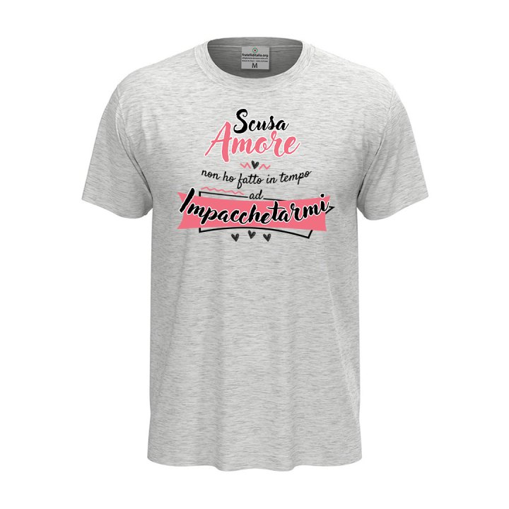 T-shirt classica unisex a manica corta con stampa "SCUSA AMORE" simpatica idea regalo per San Valentino.