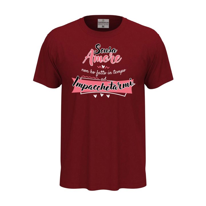 T-shirt classica unisex a manica corta con stampa "SCUSA AMORE" simpatica idea regalo per San Valentino.