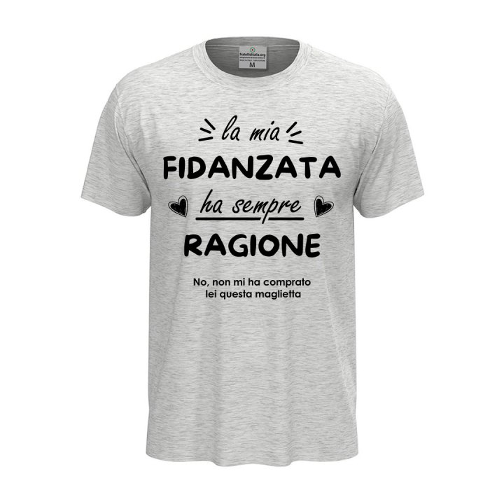 T-shirt maglia unisex a manica corta amore  "La mia fidanzata ha sempre ragione",regalo San Valentino coppie