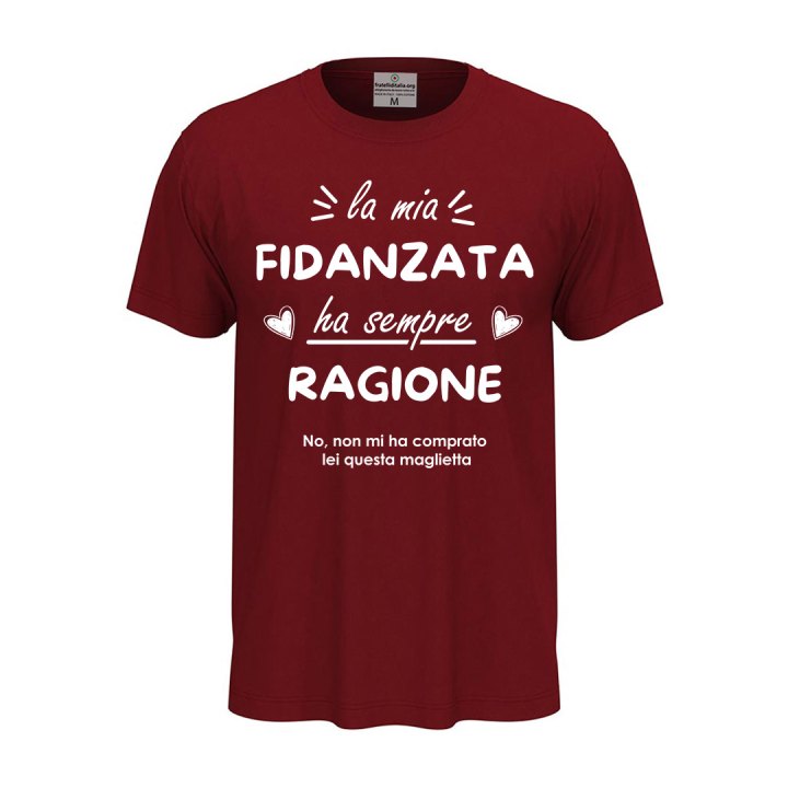 T-shirt maglia unisex a manica corta amore  "La mia fidanzata ha sempre ragione",regalo San Valentino coppie