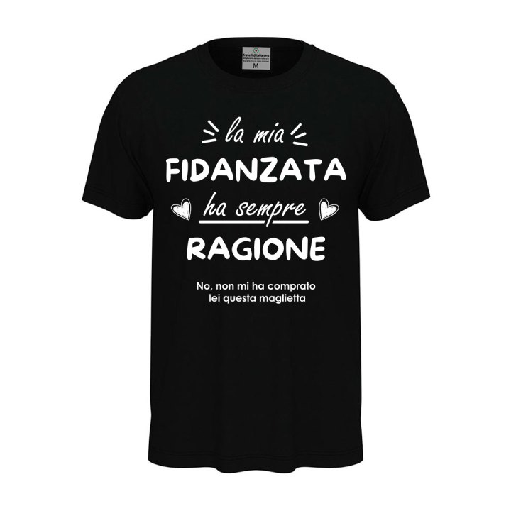 T-shirt maglia unisex a manica corta amore  "La mia fidanzata ha sempre ragione",regalo San Valentino coppie
