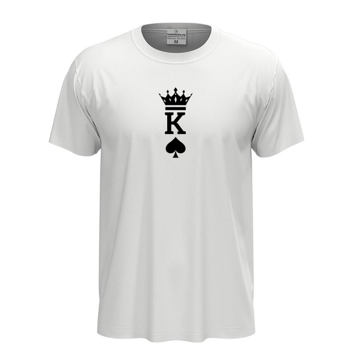 T-shirt classica unisex a manica corta con stampa RE  "KING" idea carta per la coppia San Valentino