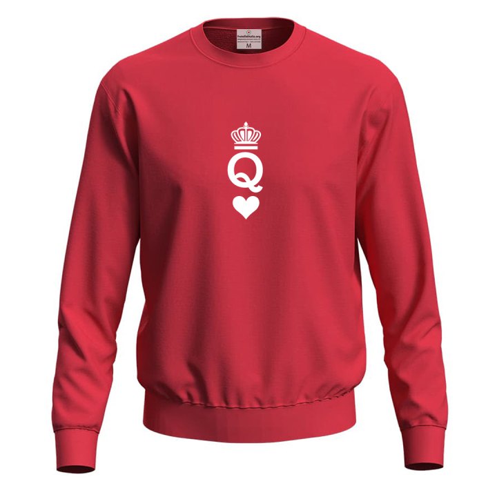 Felpa maglia stampa carte gioco "QUEEN"  idea regalo di coppia per San Valentino cuori