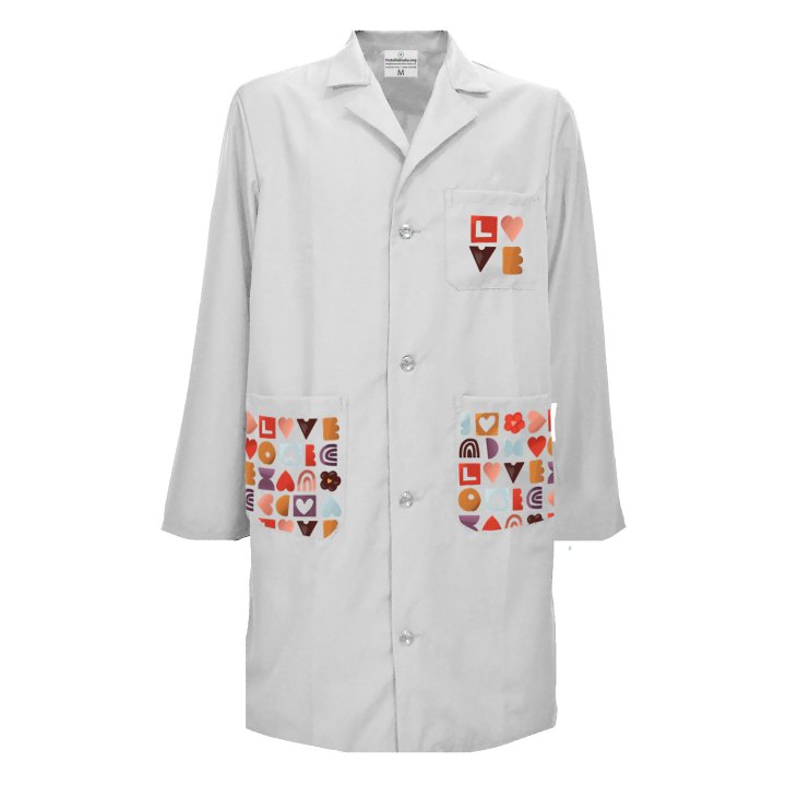 Camice uomo dottore love cuori san valentino pediatra clownterapy veterinario bambini laboratorio pediatrico