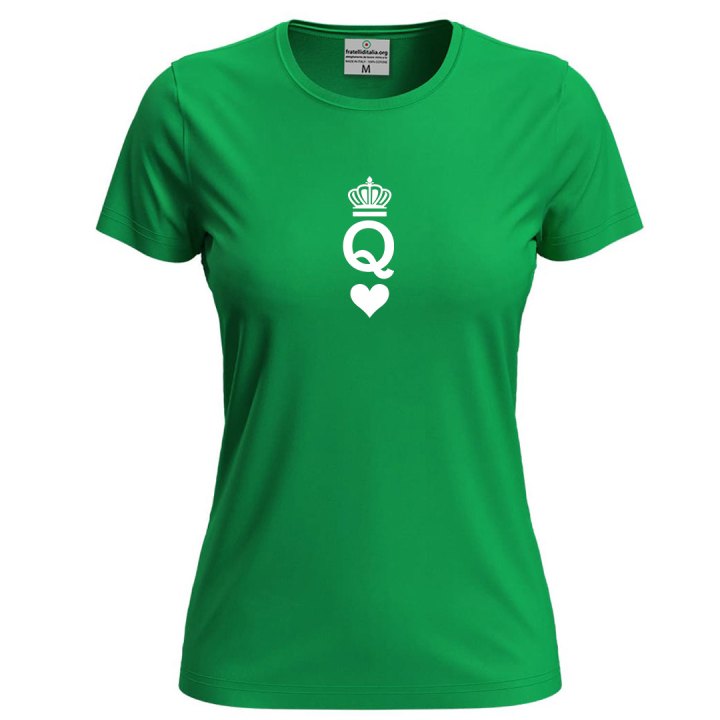 T-shirt classica donna a manica corta con stampa "QUEEN" regina carta gioco coppia San Valentino