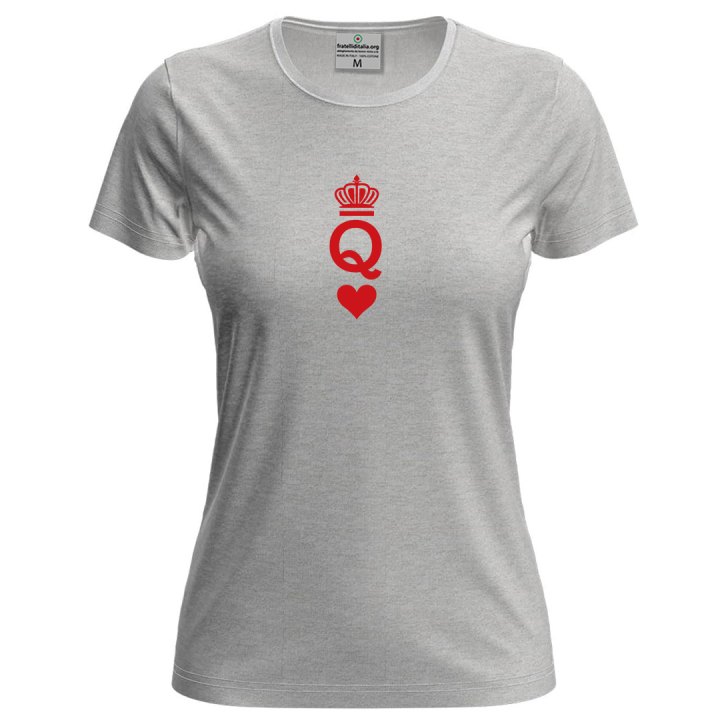 T-shirt classica donna a manica corta con stampa "QUEEN" regina carta gioco coppia San Valentino