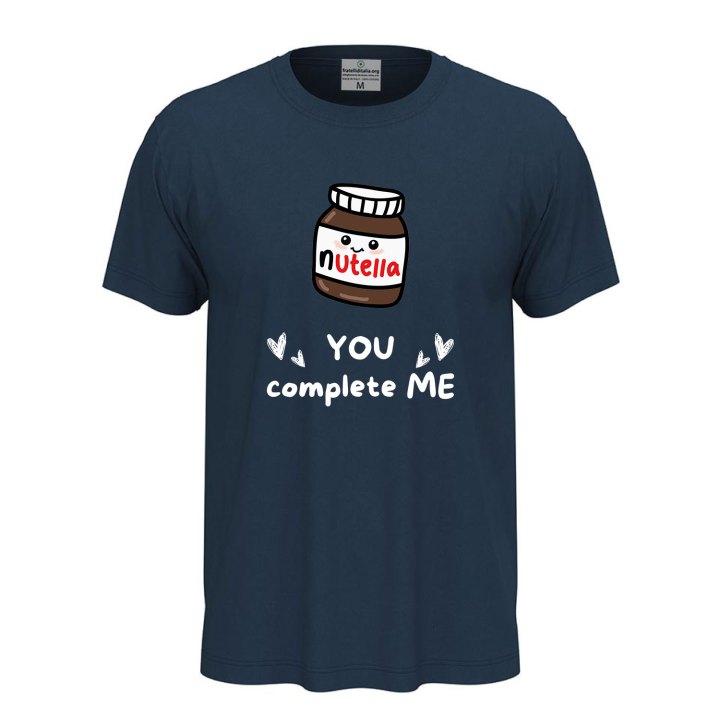 T-shirt unisex a manica corta con stampa DTF "YOU COMPLETE ME", idea regalo, per coppie golose