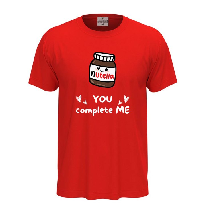 T-shirt unisex a manica corta con stampa DTF "YOU COMPLETE ME", idea regalo, per coppie golose