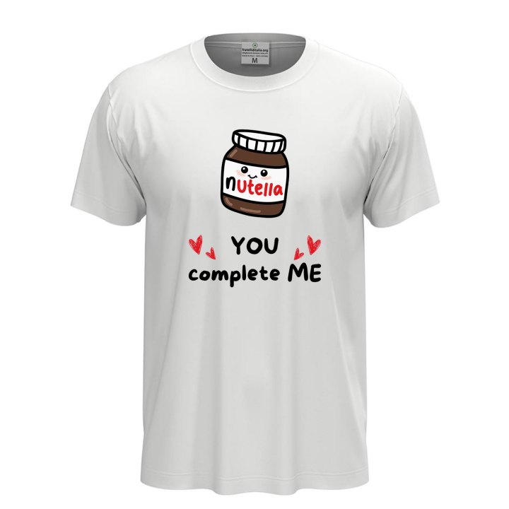 T-shirt unisex a manica corta con stampa DTF "YOU COMPLETE ME", idea regalo, per coppie golose