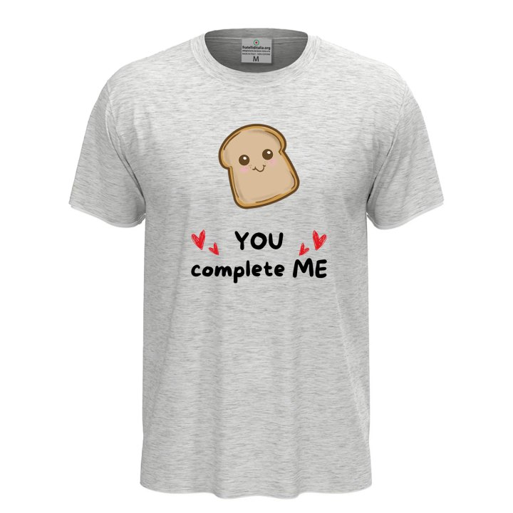 T-shirt classica unisex a manica corta con stampa "PANE YOU COMPLETE ME", idea regalo coppie mangiare cibo chef