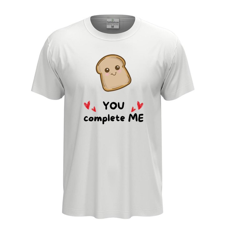 T-shirt classica unisex a manica corta con stampa "PANE YOU COMPLETE ME", idea regalo coppie mangiare cibo chef