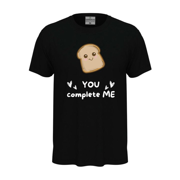 T-shirt classica unisex a manica corta con stampa "PANE YOU COMPLETE ME", idea regalo coppie mangiare cibo chef