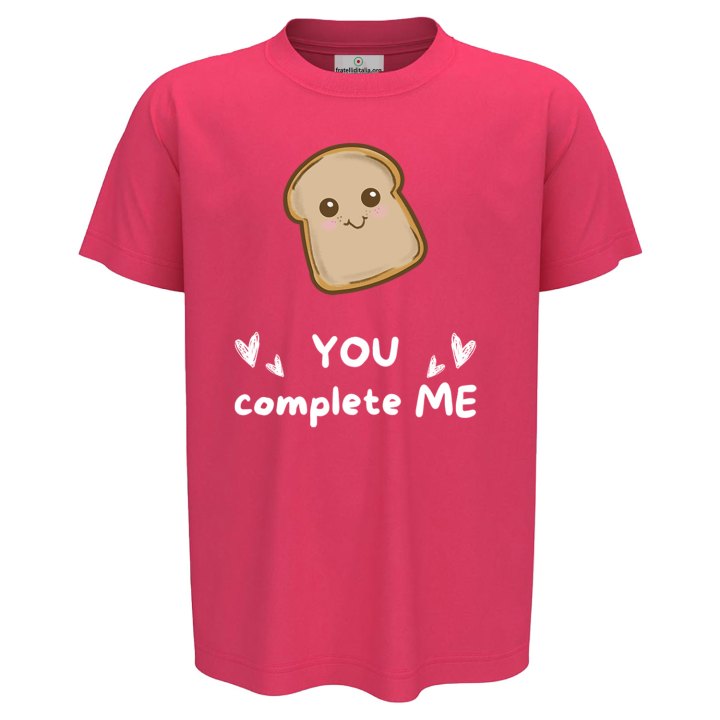 T-shirt maglia bambino mezza manica con stampa "pane YOU COMPLETE ME" idea regalo simpatica per fratelli bimbi