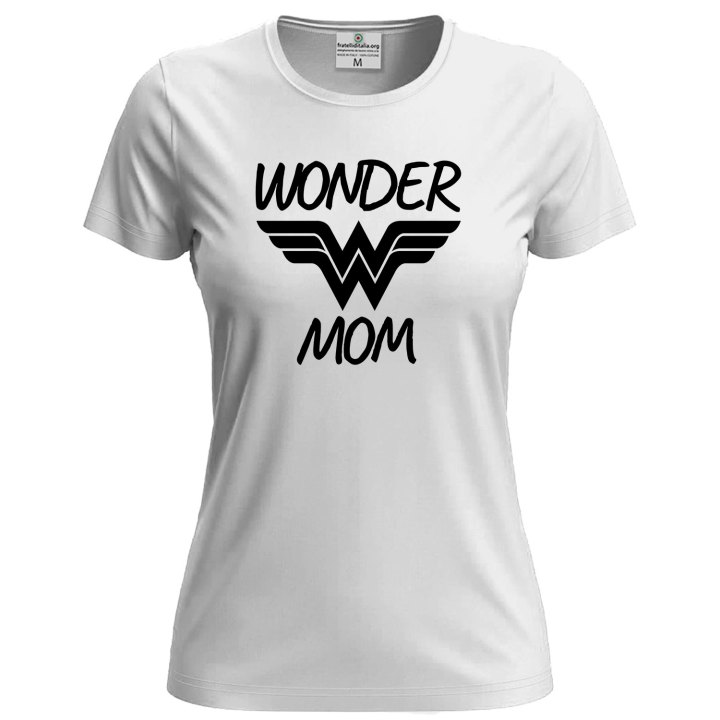 T-shirt maglietta mezza manica Donna "WONDER MOM"  Idea Regalo festa donne e mamma