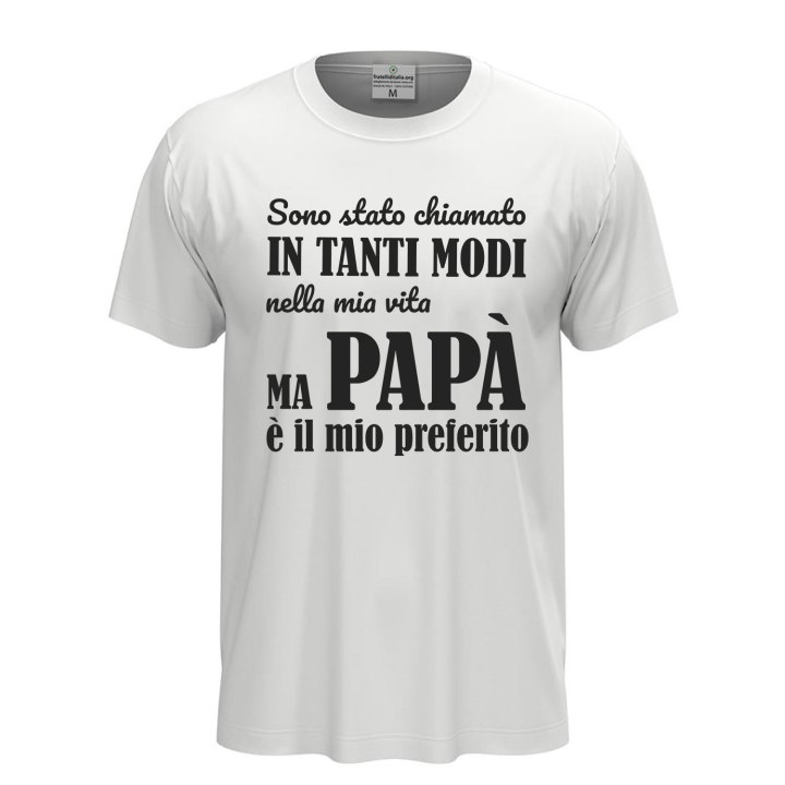 T-shirt classica stampa "Papa' è il migliore", idea regalo disponibile compleanno padre figlio