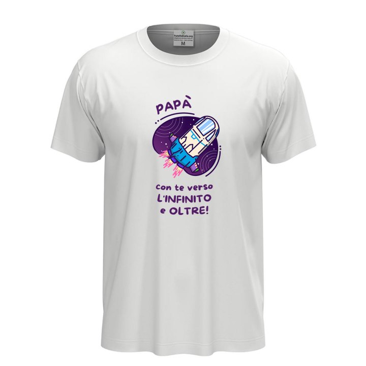 T-shirt classica unisex a manica corta con stampa "OLTRE L'INFINITO", idea regalo disponibile in diversi colori e taglie.