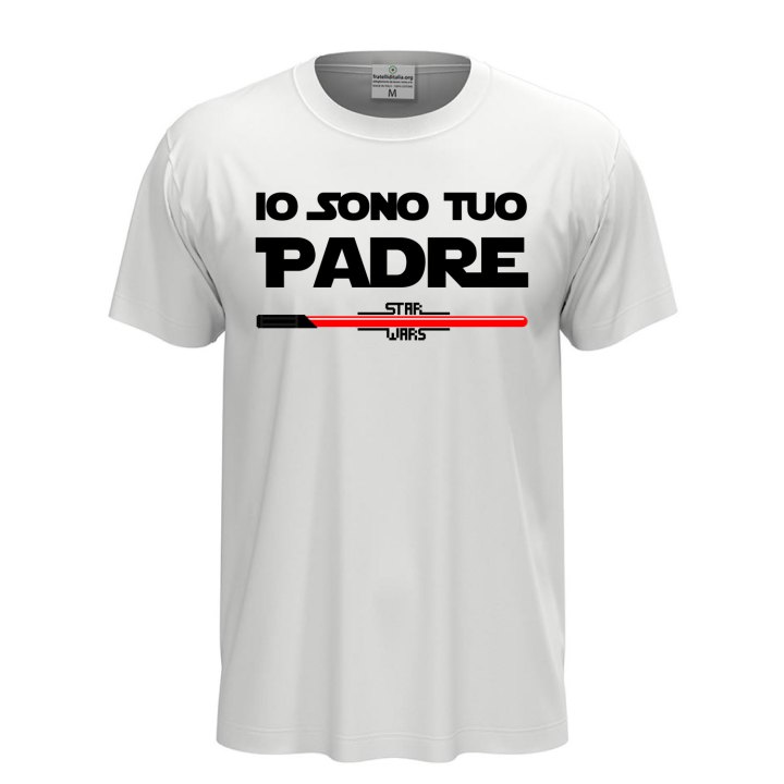 T-shirt classica unisex a manica corta con stampa "IO SONO TUO PADRE", idea regalo per la festa del papà disponibile in diversi colori e taglie.