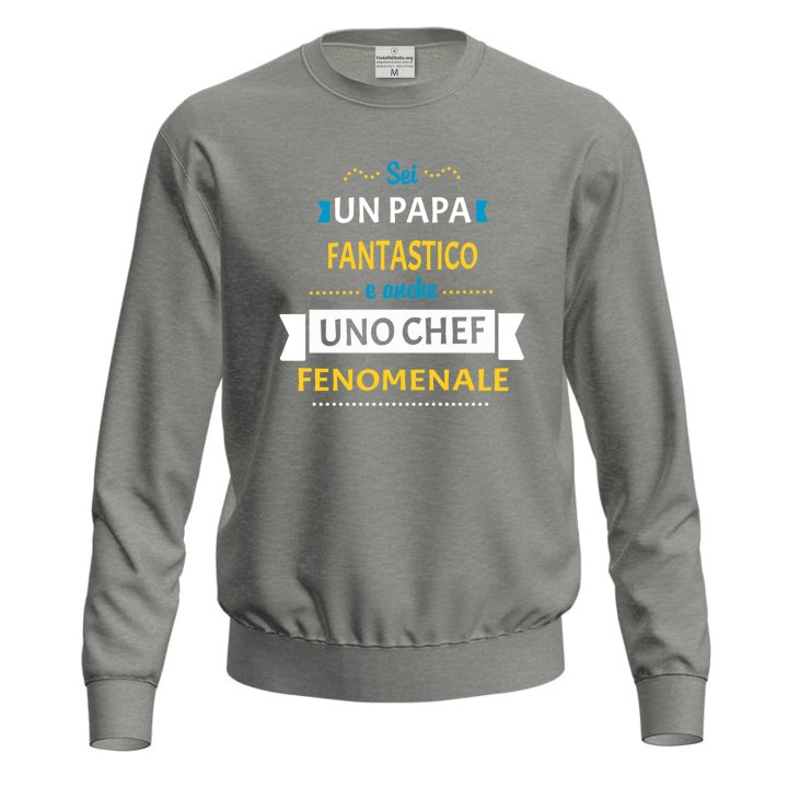 Felpa maglia stampa DTF "PAPA' CHEF FENOMENALE", idea regalo per la festa del papa' cuoco