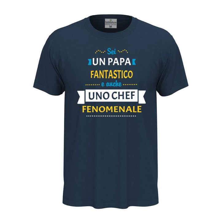 T-shirt classica unisex a manica corta con stampa "PAPA' CHEF FENOMENALE", idea regalo per la festa del papà cuoco