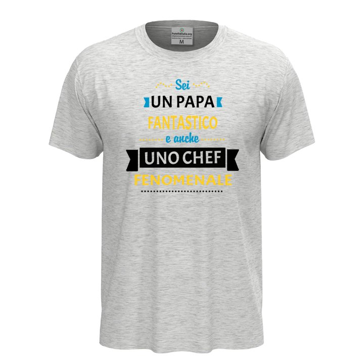 T-shirt classica unisex a manica corta con stampa "PAPA' CHEF FENOMENALE", idea regalo per la festa del papà cuoco