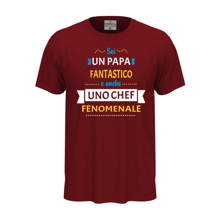 T-shirt classica unisex a manica corta con stampa "PAPA' CHEF FENOMENALE", idea regalo per la festa del papà cuoco