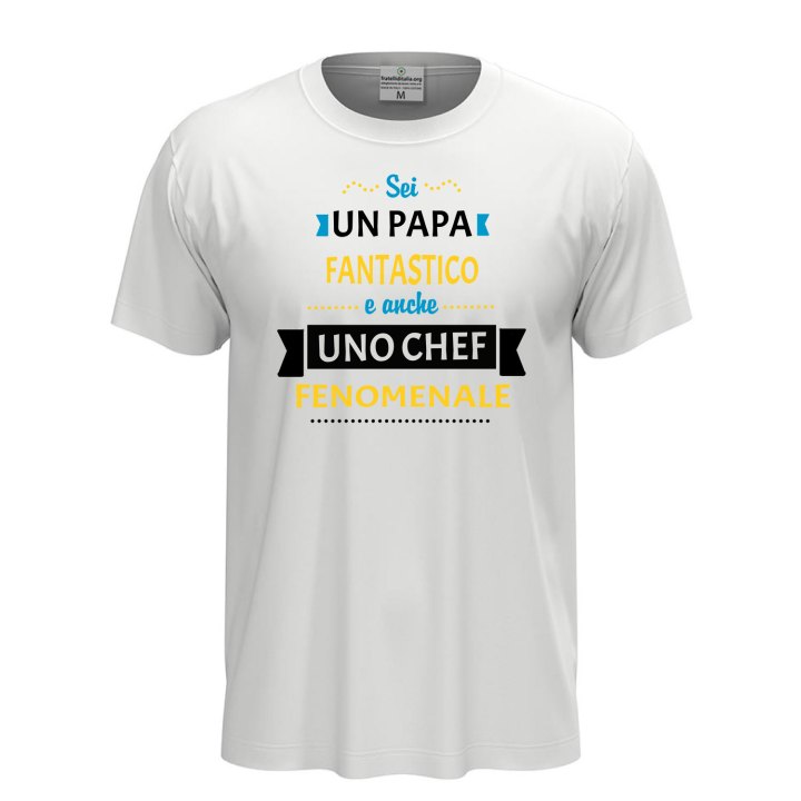 T-shirt classica unisex a manica corta con stampa "PAPA' CHEF FENOMENALE", idea regalo per la festa del papà cuoco