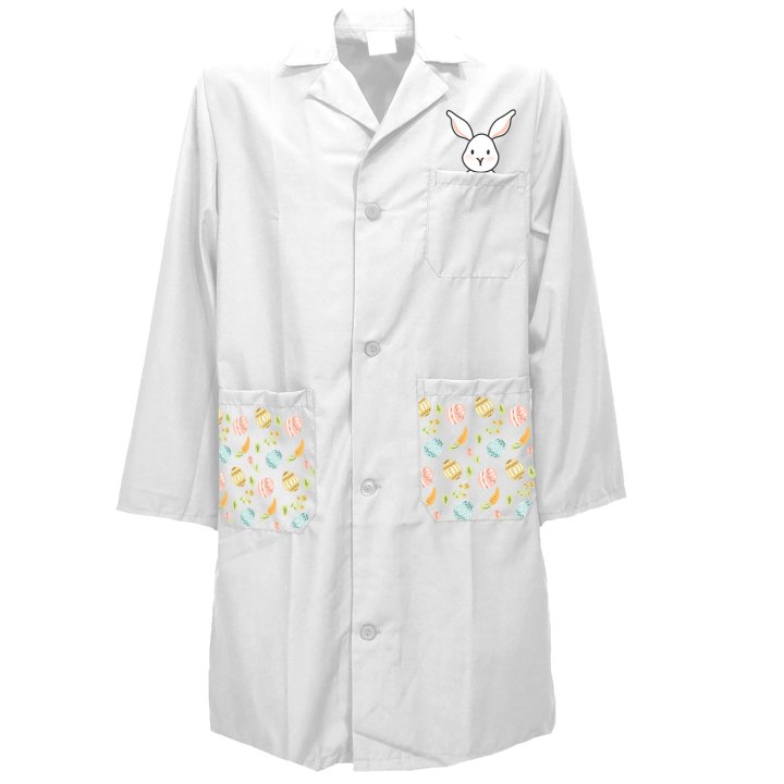 Camice laboratorio pediatrico stampe a tema Pasqua per clownterapia pediatra bambini medico dottore