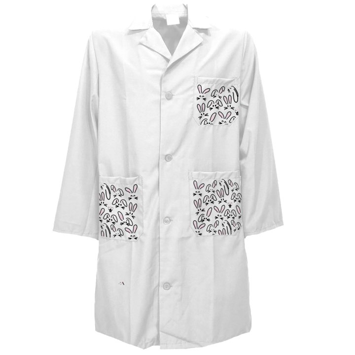 Camice laboratorio pediatrico stampe a tema Pasqua per clownterapia pediatra bambini medico dottore