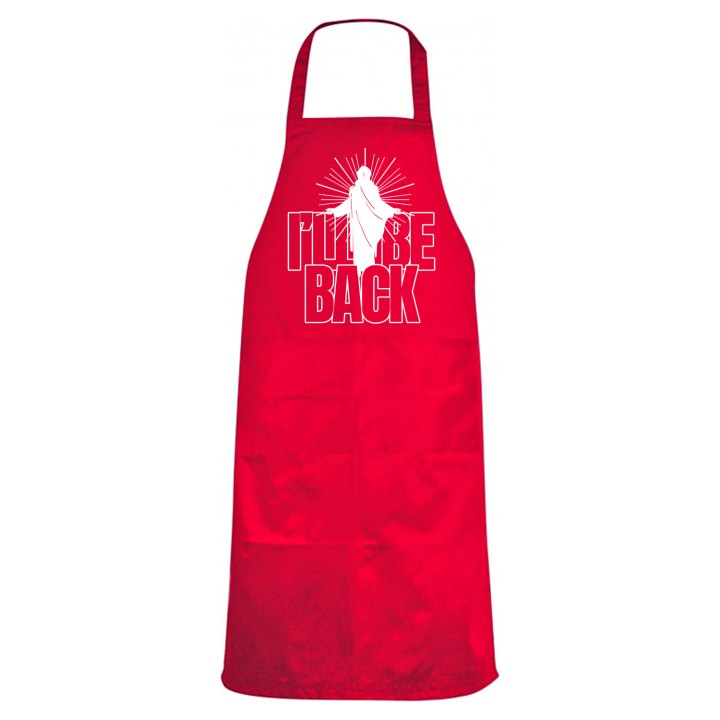 Grembiule ristorante da cucina con stampa "I'LL BE BACK', idea regalo per le festivita' Pasquali